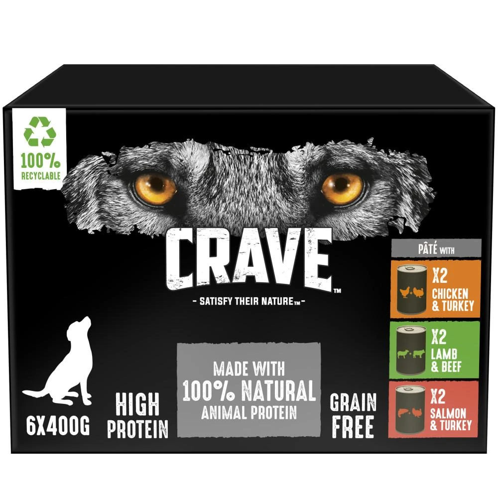 Crave Grain Free Adult Wet Dog Food Cans In Pate - 6 X 400g 3 Crave Grain Free Adult Wet Dog Food Cans In Pate - 6 X 400g