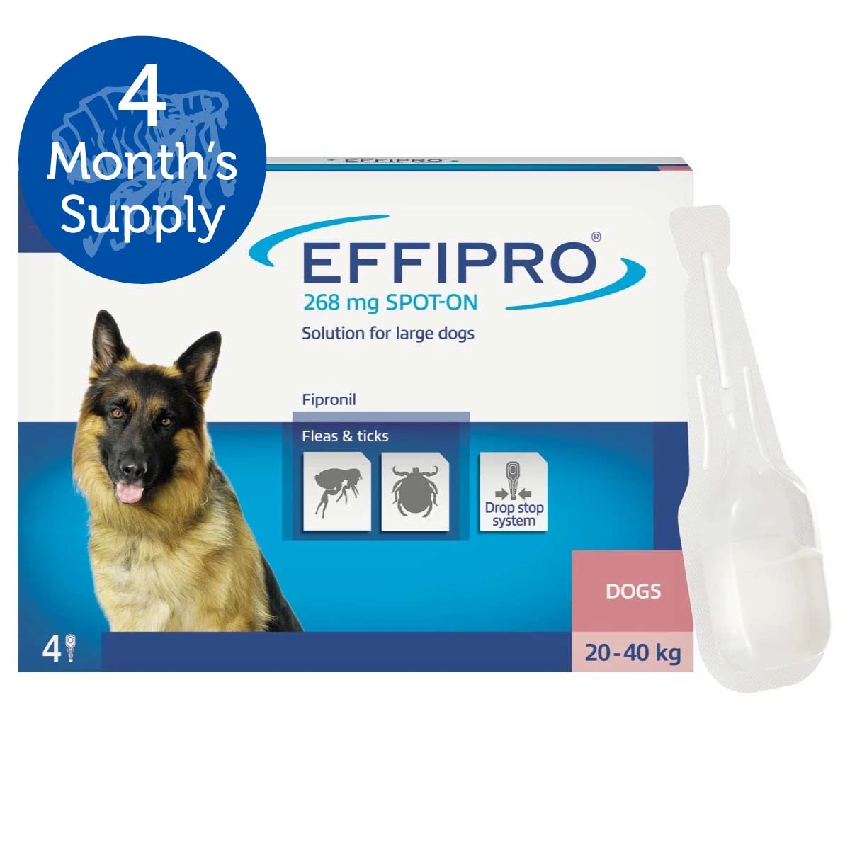 Effipro Spot On Flea & Tick Treatment For Large Dogs (20-40kg) - 4 Pack 3 Effipro Spot On Flea & Tick Treatment For Large Dogs (20-40kg) - 4 Pack