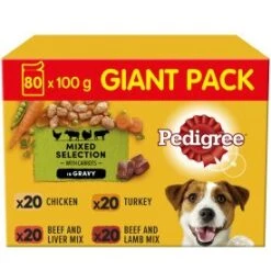 Pedigree Adult Mixed Selection In Gravy Wet Dog Food Pouches - 80 X 100g