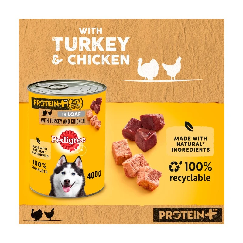 Pedigree Protein Plus Dog Tin With Turkey & Chicken In Loaf - 400g X 12 9 Pedigree Protein Plus Dog Tin With Turkey & Chicken In Loaf - 400g X 12 - Image 7