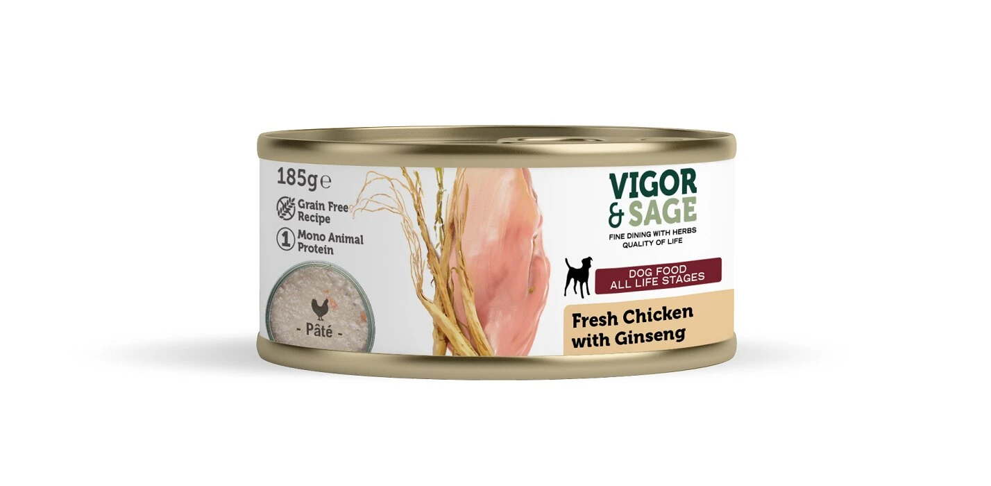 Vigor & Sage Ginseng & Fresh Chicken Adult Wet Dog Food - 12x185g 3 Vigor & Sage Ginseng & Fresh Chicken Adult Wet Dog Food - 12x185g