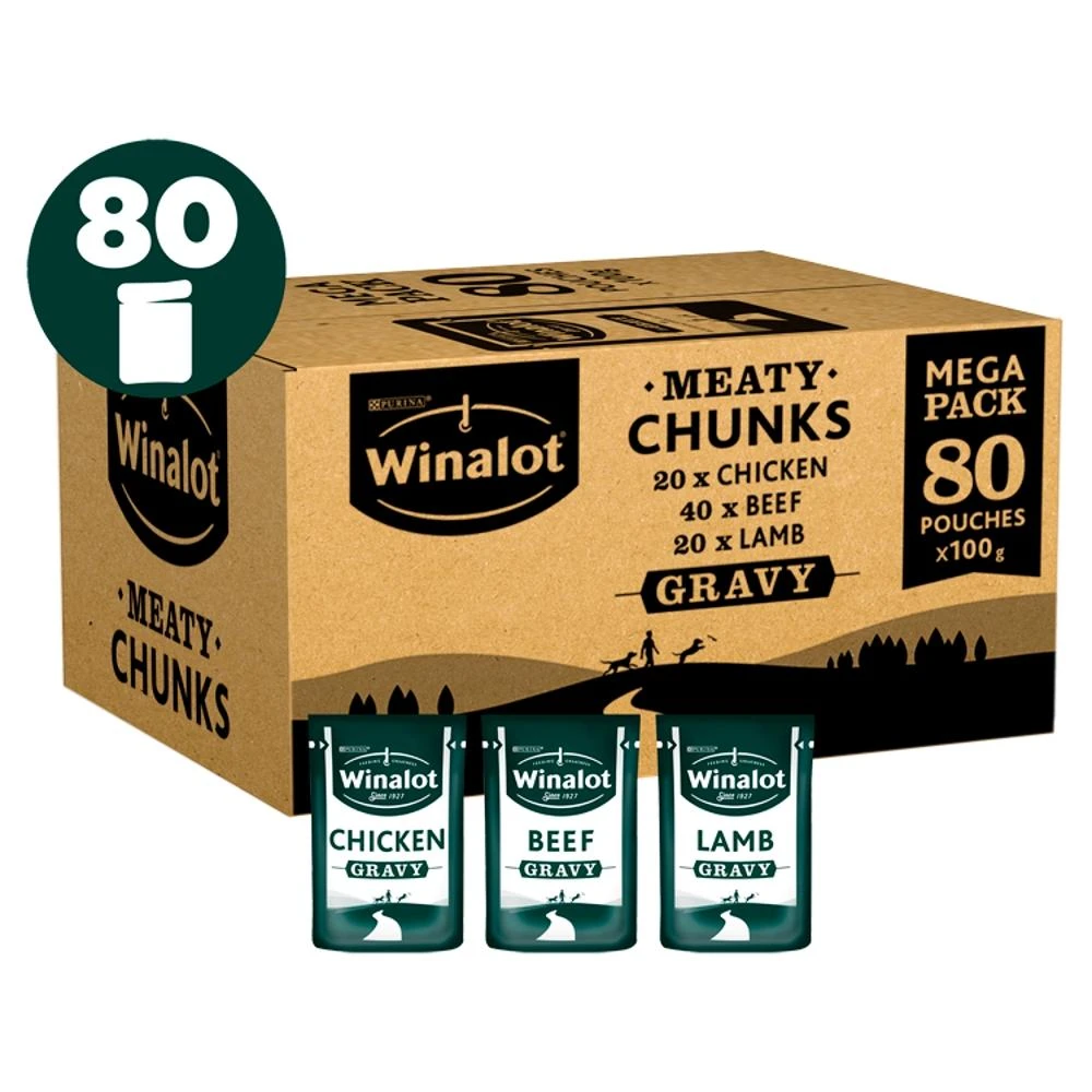 Winalot Meaty Chunks Mixed Wet Dog Food Pouches In Gravy - 80 X 100g 3 Winalot Meaty Chunks Mixed Wet Dog Food Pouches In Gravy - 80 X 100g